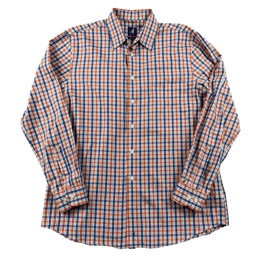 Johnnie-O Button Down Shirt Mens Large 100% Cotton Plaid Red Blue